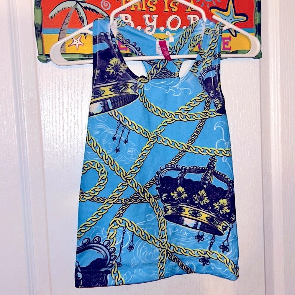 ❤️ 2/$15 VINTAGE Y2K 2000’s CROWN ROYAL COBALT BLUE CHAIN STRETCHY TANK TOP
